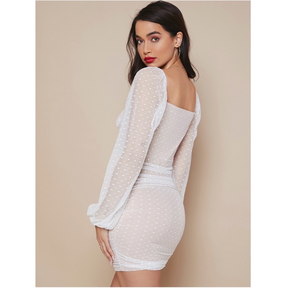 White on Nude Sweetheart Neck Mini Dress - Picture 2 of 8